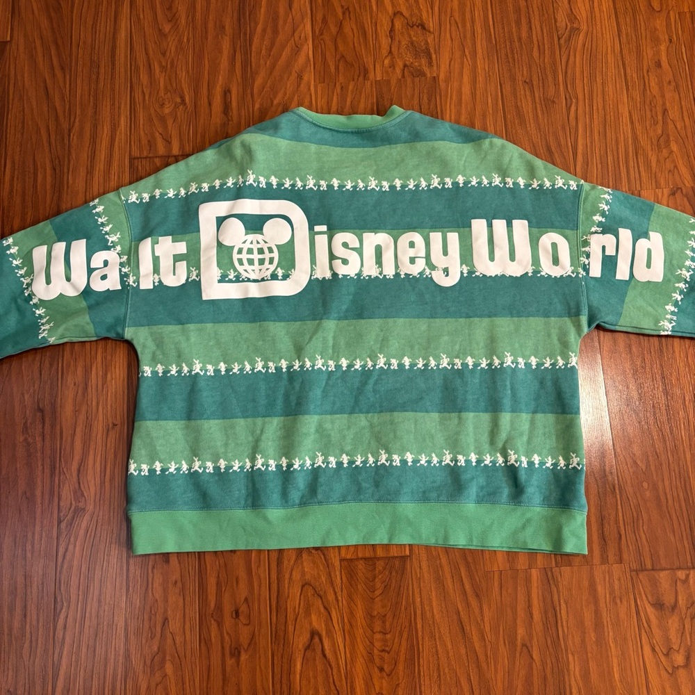 Disney Parks Green Striped Sweatshirt Womens Large Green White Walt Disney World